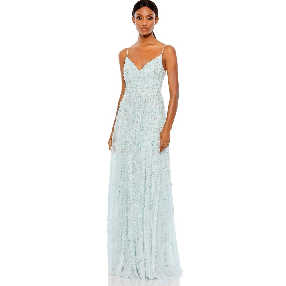 Mac Duggal Size 14 Seamist Green 9166 Formal Embellished A-line Gown Dress NWT
